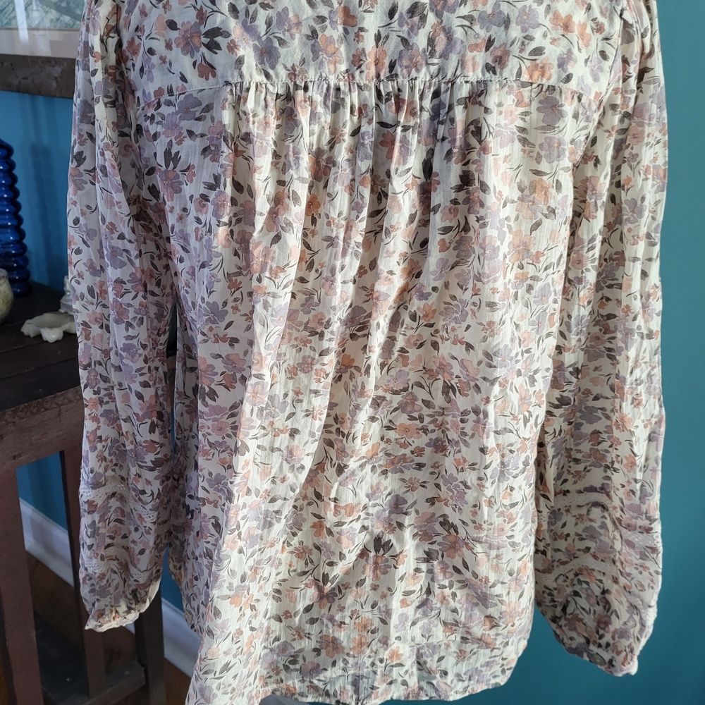 Lucky Brand Floral Boho Blouse Long Sleeve Small - Picture 4 of 5